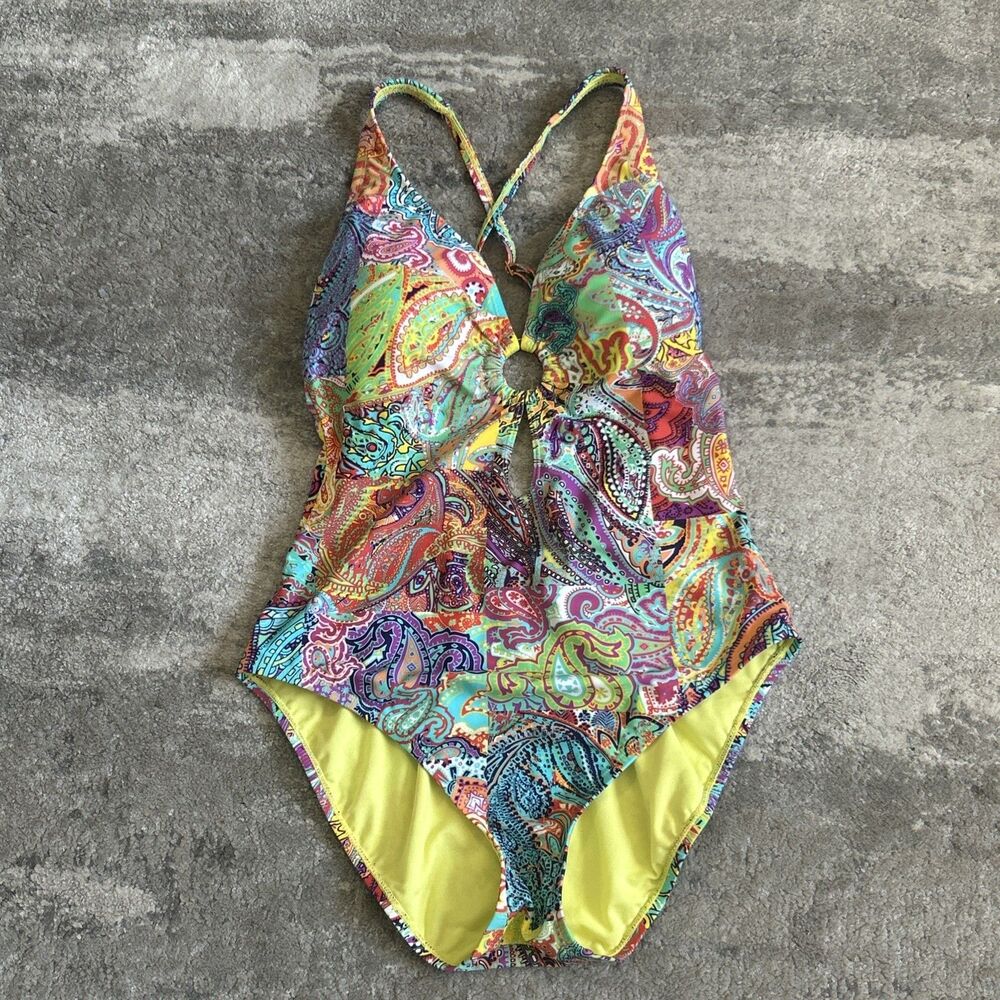 Bleu Rod Beattie Swimsuit Womens 12 Bohemian Paradise Colorful Paisley One Piece